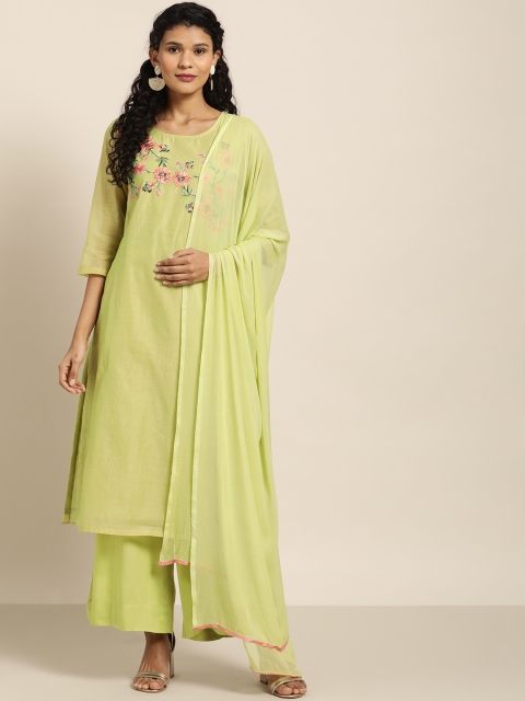 

Sangria Women Green Floral Yoke Design Kurta Set With Dupatta