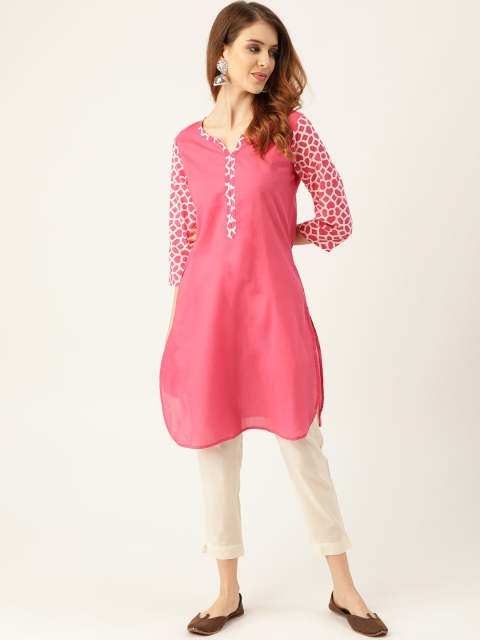 

Sangria Women Pink & Off-White Solid Kurta with Trousers