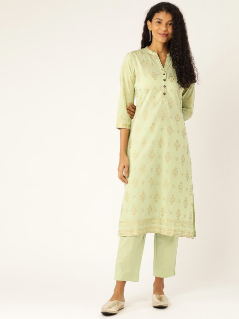 

Sangria Women Green & Golden Printed Kurta with Trousers
