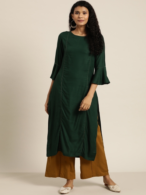 

Sangria Women Green Solid Straight Kurta