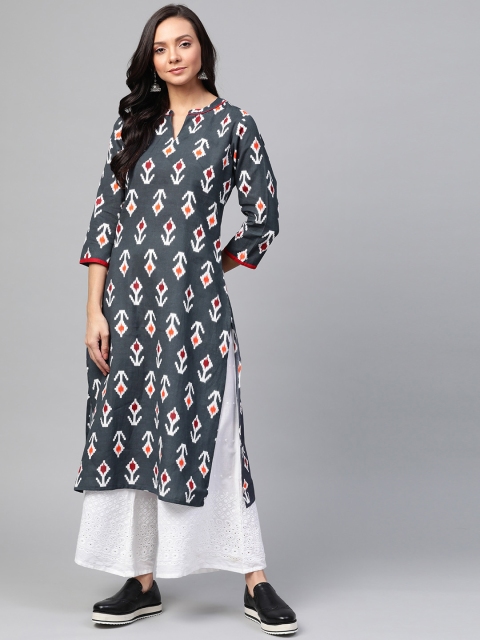 

Sangria Women Charcoal Grey & White Printed Straight Kurta