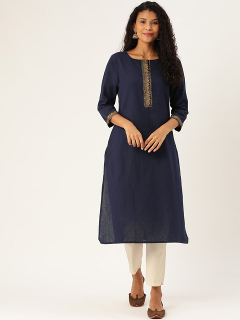 

Sangria Women Navy Blue Solid Straight Kurta