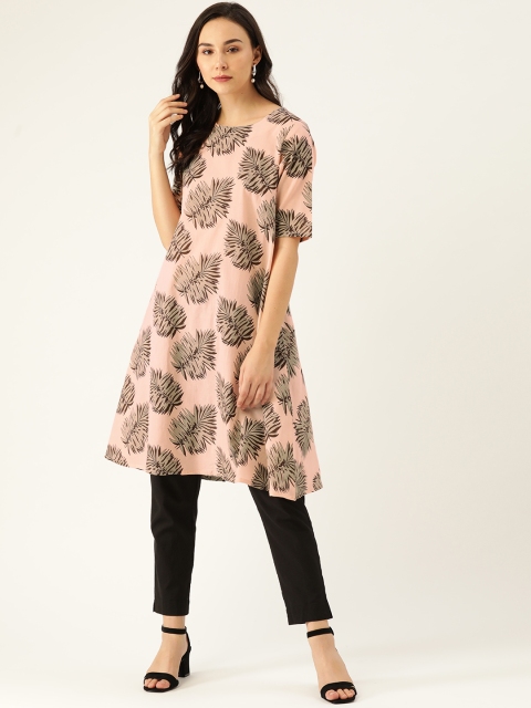 

Sangria Women Dusty Pink & Grey Tropical Printed A-Line Kurta