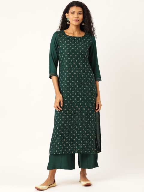 

Sangria Women Green & Golden Printed Kurta with Palazzos