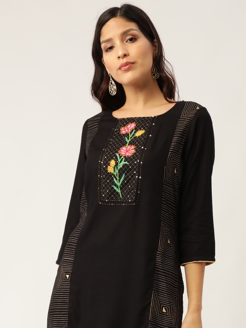 

Sangria Women Black & Golden Printed Straight Kurta