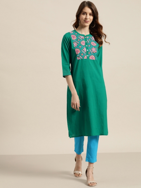 

Sangria Women Green & Blue Yoke Design Kurta with Trousers
