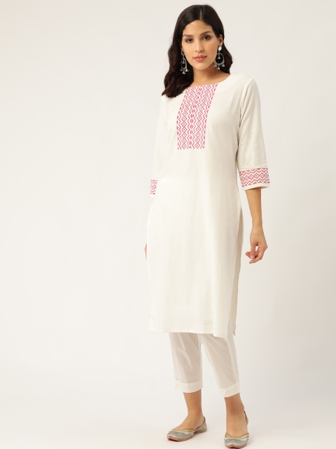 

Sangria Women Off-White & Pink Yoke Design Kurta with Trousers
