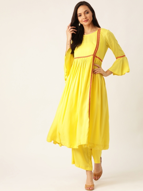 

Sangria Women Yellow & Pink Solid Kurta with Palazzos