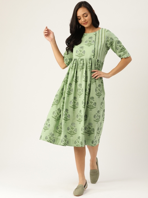 

Sangria Women Green Printed A-Line Dress