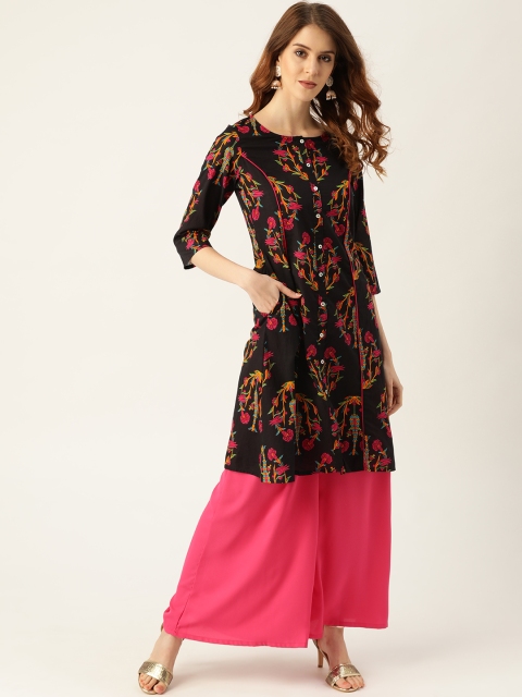 

Sangria Women Black & Pink Printed A-Line Kurta