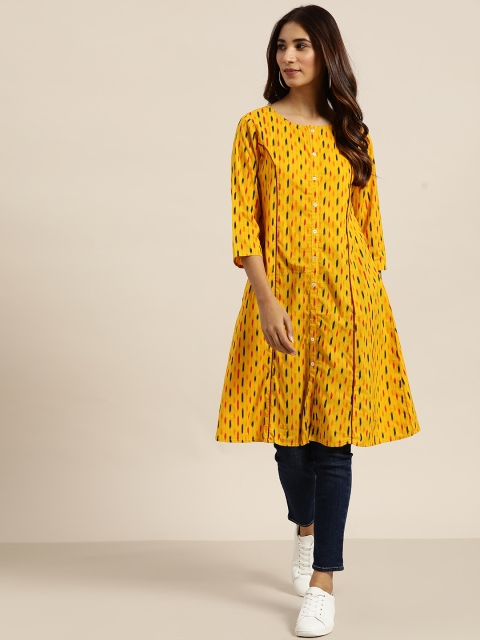 

Sangria Women Mustard Yellow & Black Printed A-Line Kurta