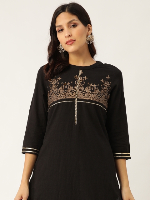 

Sangria Women Black & Golden Yoke Design Kurta with Trousers