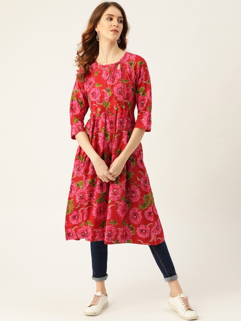 

Sangria Women Red & Pink Floral Print A-Line Kurta