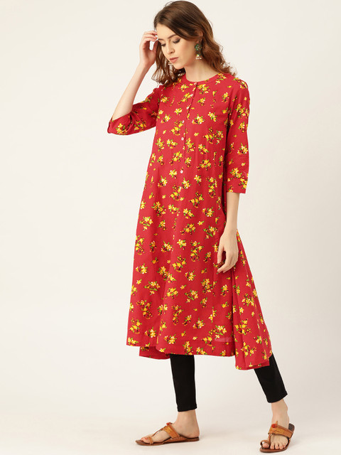 

Sangria Women Red & Yellow Floral Print A-Line Kurta