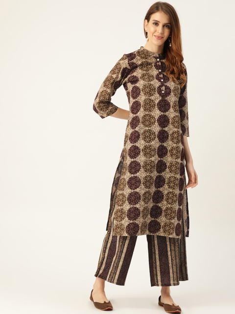 

Sangria Women Grey & Maroon Printed Kurta with Palazzos