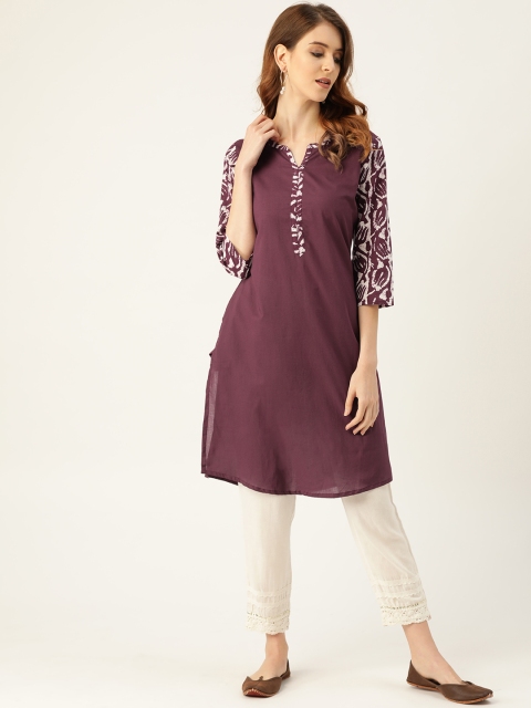 

Sangria Women Burgundy Solid Straight Kurta