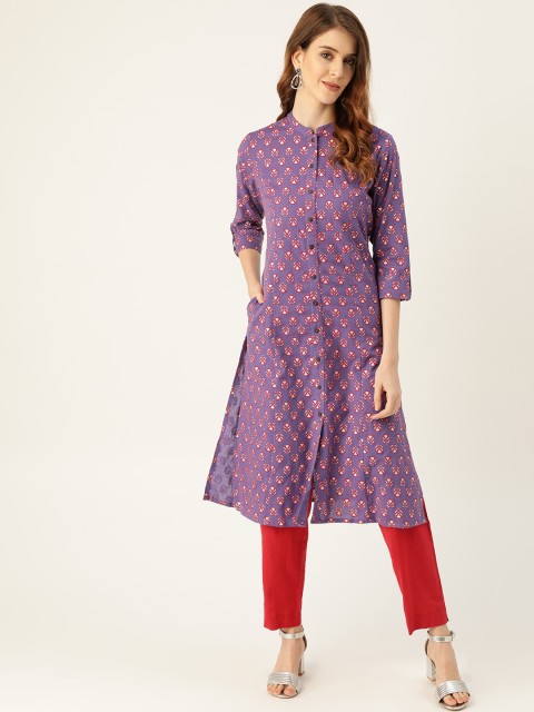 

Sangria Women Purple & Maroon Printed A-Line Kurta