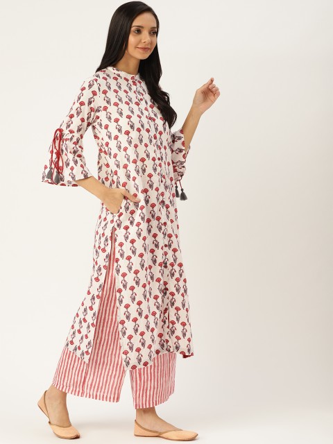 

Sangria Women White & Pink Floral Printed Kurta With Trousers