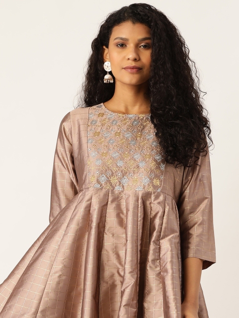 

Sangria Women Mauve & Golden Checked Anarkali Kurta