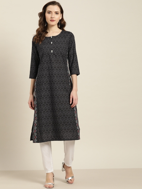 

Sangria Women Black & Charcoal Grey Printed Straight Kurta
