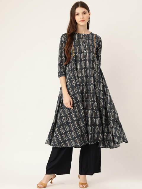 

Sangria Women Navy Blue & White Printed Anarkali Kurta