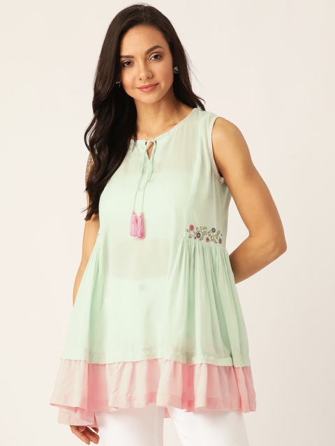 

Sangria Women's Sea Green & Pink Solid Layered Top