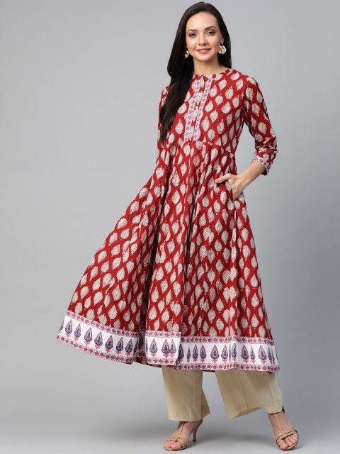 

Sangria Women Maroon & Beige Leaf Printed Anarkali Kurta
