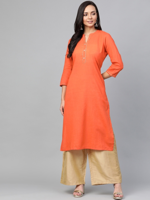 

Sangria Women Rust Orange Solid Straight Kurta