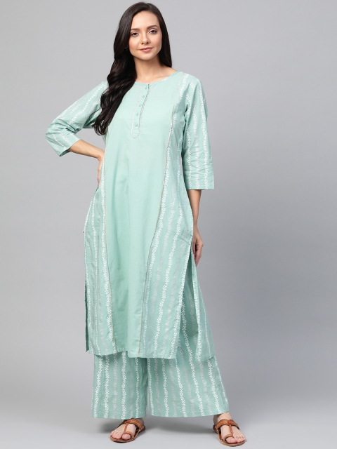 

Sangria Women Green & White Printed Kurta with Palazzos