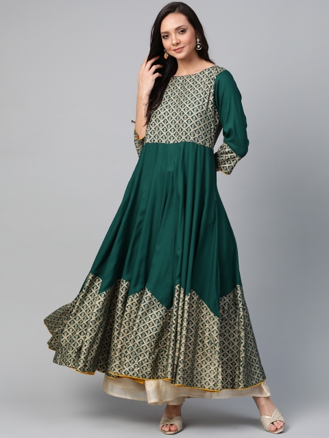 

Sangria Women Green & Golden Yoke Design Anarkali Kurta