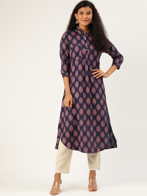 

Sangria Women Navy Blue & Purple Printed Pathani Kurta