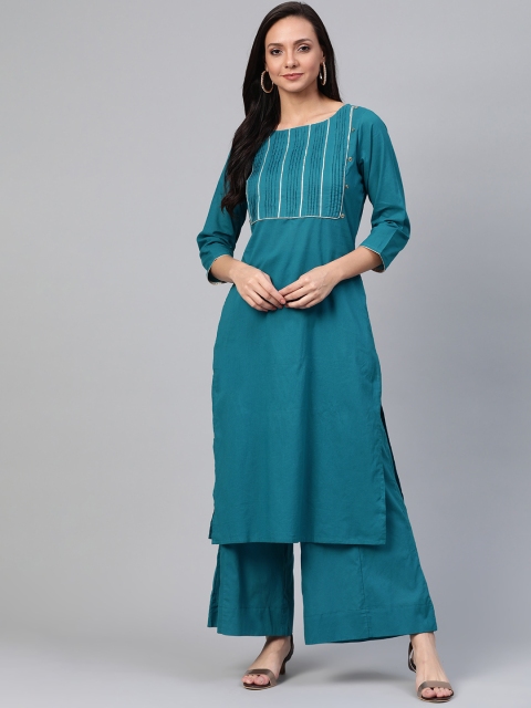 

Sangria Women Teal Blue Yoke Design Kurta with Palazzos