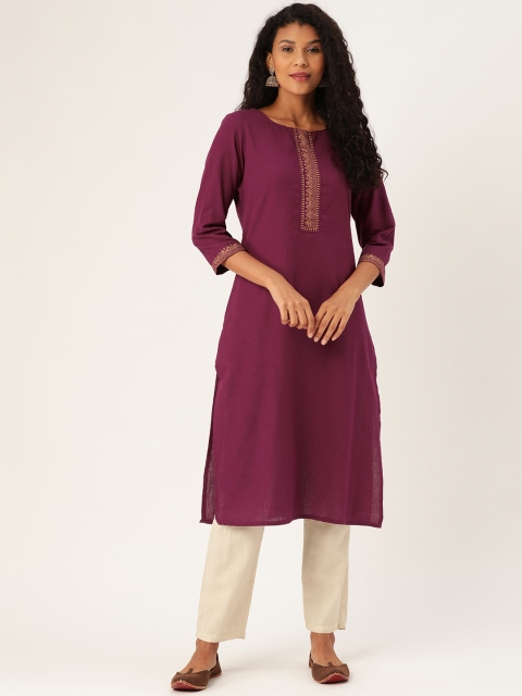 

Sangria Women Burgundy Solid Straight Kurta