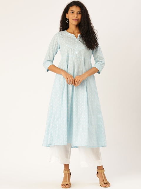

Sangria Women Blue & White Printed Kurta with Palazzos