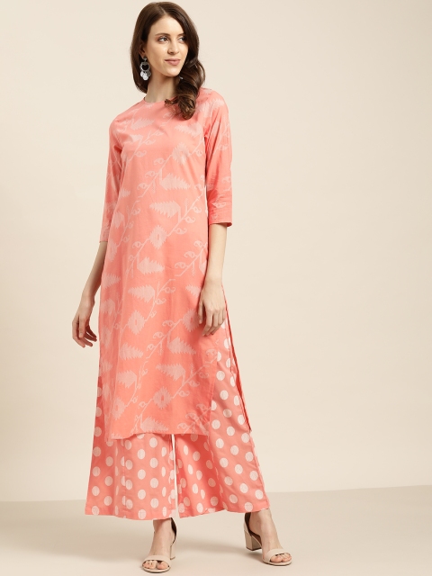 

Sangria Women Pink & White Printed Kurta with Palazzos