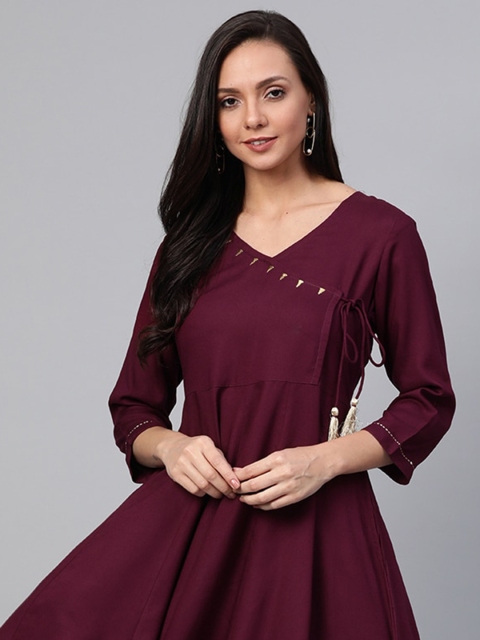 

Sangria Women Burgundy Solid Kurta with Palazzos