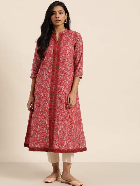 

Sangria Women Red & Taupe Paisley Printed A-Line Kurta