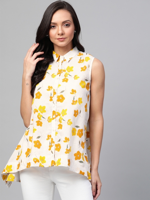 

Sangria Women White & Yellow Regular Fit Floral Printed Casual Shirt