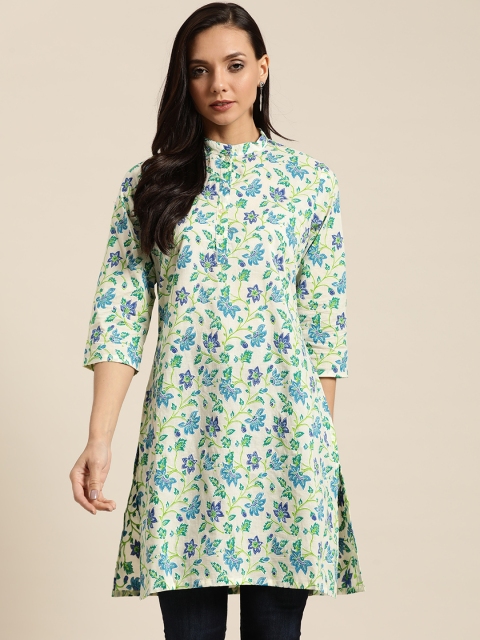 

Sangria Women Off-White & Blue Printed Straight Kurta