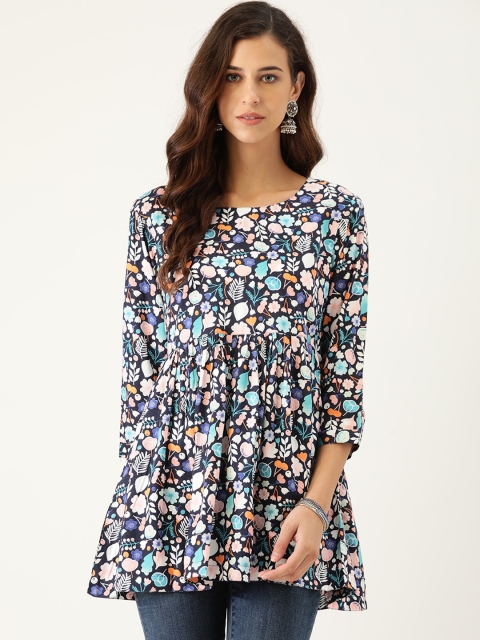

Sangria Women Navy Blue & White Printed A-Line Tunic
