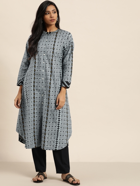 

Sangria Women Grey & Black Printed A-Line Kurta