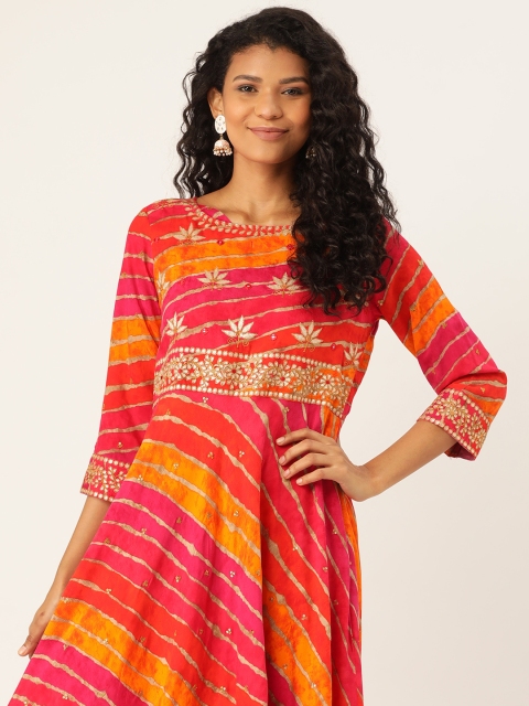 

Sangria Women Magenta & Orange Leheriya Print Maxi Dress