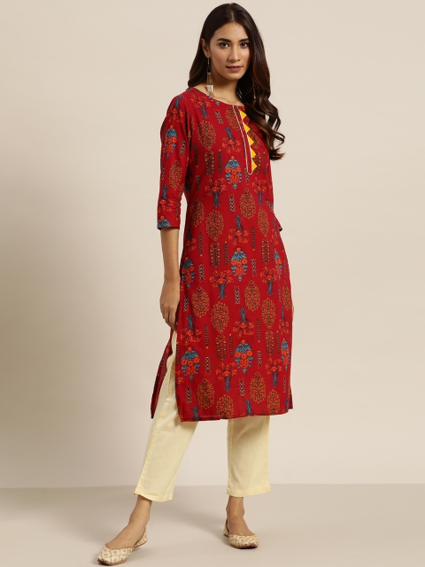 

Sangria Women Maroon & Blue Printed Straight Kurta