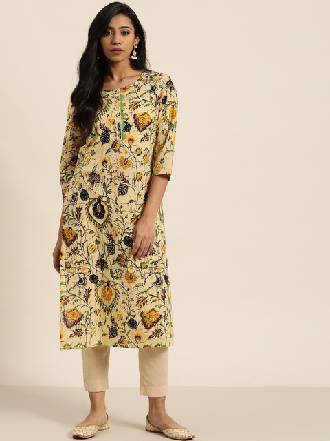 

Sangria Women Beige Floral Printed Straight Kurta