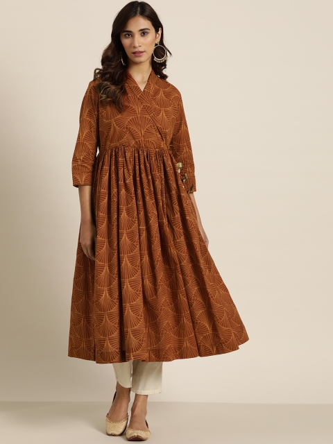 

Sangria Women Rust Geometric Printed Anarkali Kurta