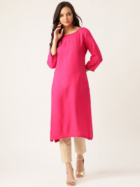 

Sangria Women Pink Sequinned Yoke Design Straight Kurta