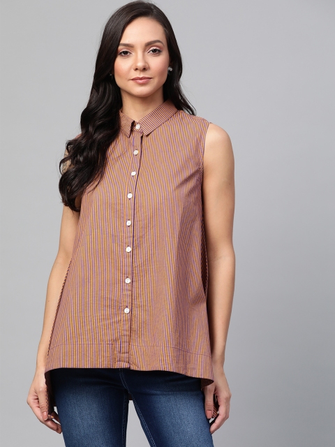 

Sangria Women Mustard Yellow & Purple Regular Fit Striped Casual Shirt