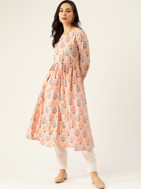 

Sangria Women Peach-Coloured Jamdani Print Inspired Flared Kurta, Pink