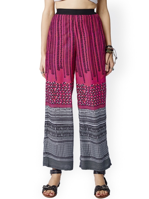 

Global Desi Pink Printed Palazzo Trousers