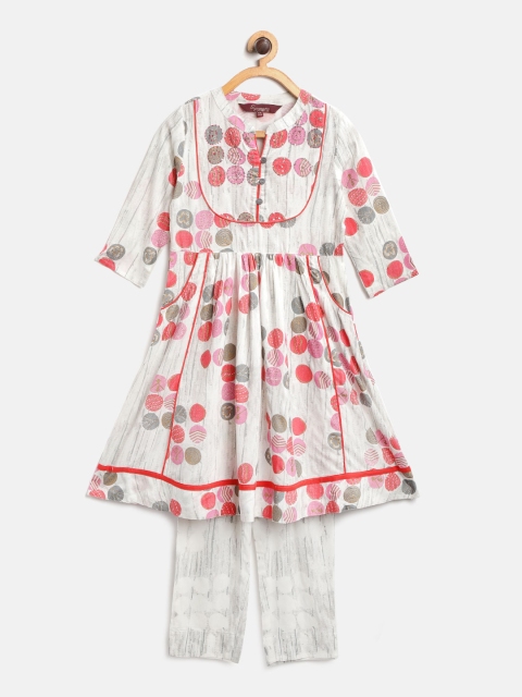 

Sangria Girls Off-White & Pink Printed Kurta with Trousers